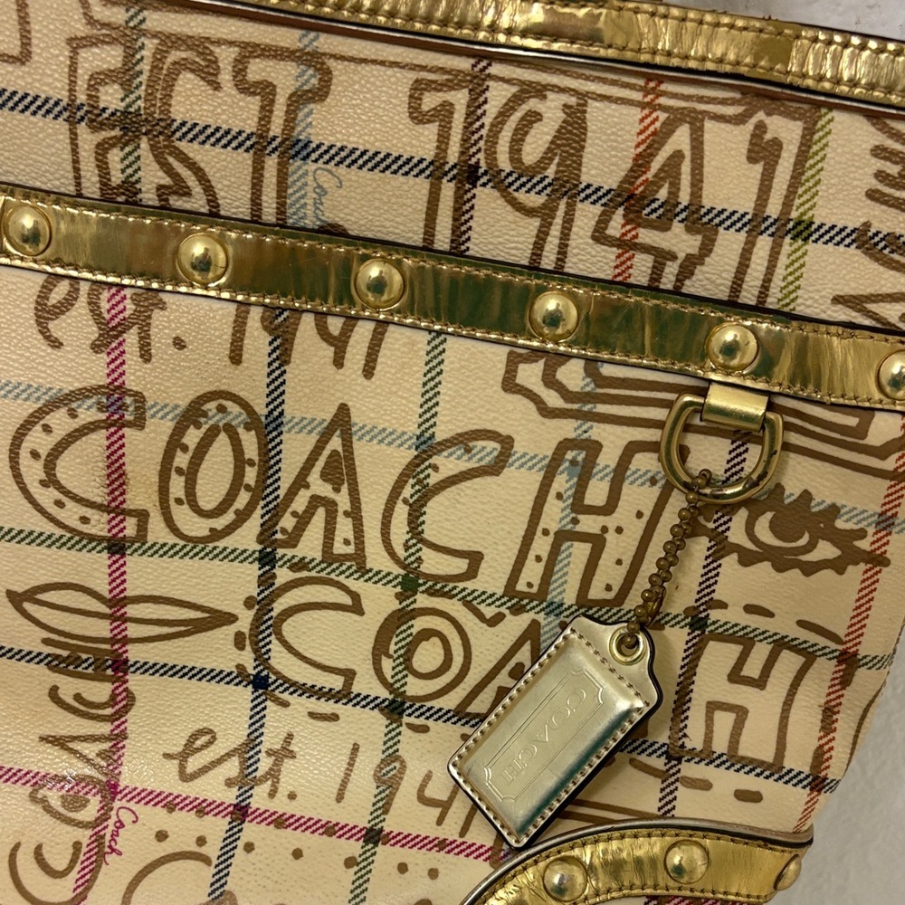 Coach Y2K Gold and Tan Graphic Tote Bag - Picture 5 of 16